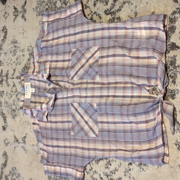 Cloth & Stone Plaid Top Size Large lightweight tie front pocket button like new - Picture 1 of 5